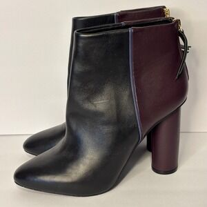 Cabi Women's 8 M Leather Ankle Booties Block Heel Boot Bisset Black Plum Purple